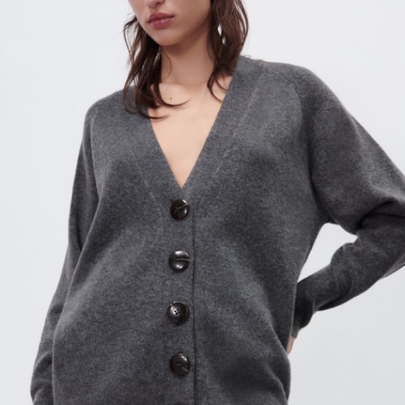 Zara Sweaters - Zara LARGE BUTTON KNIT CARDIGAN Gray Small Oversized Lounge Set